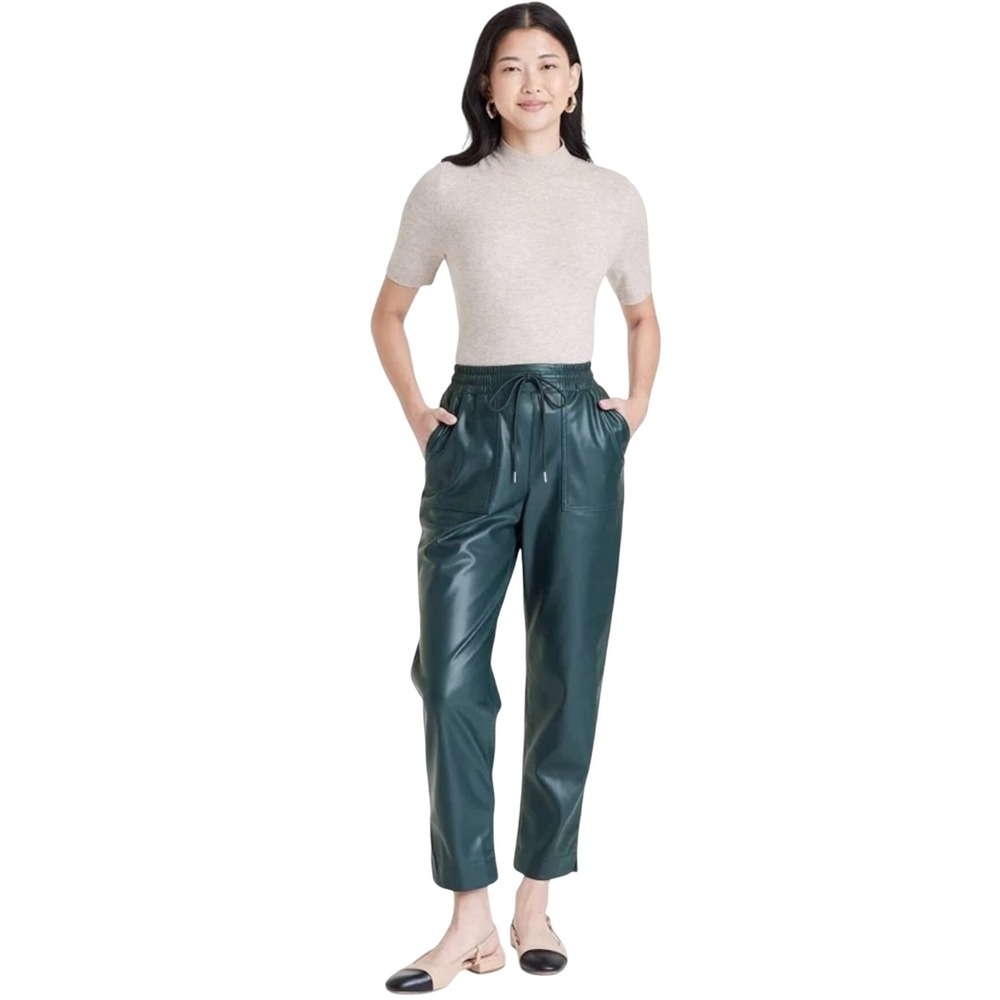 Women's High-Rise Faux Leather Tapered Ankle Pull-On Pants - A New Day L New